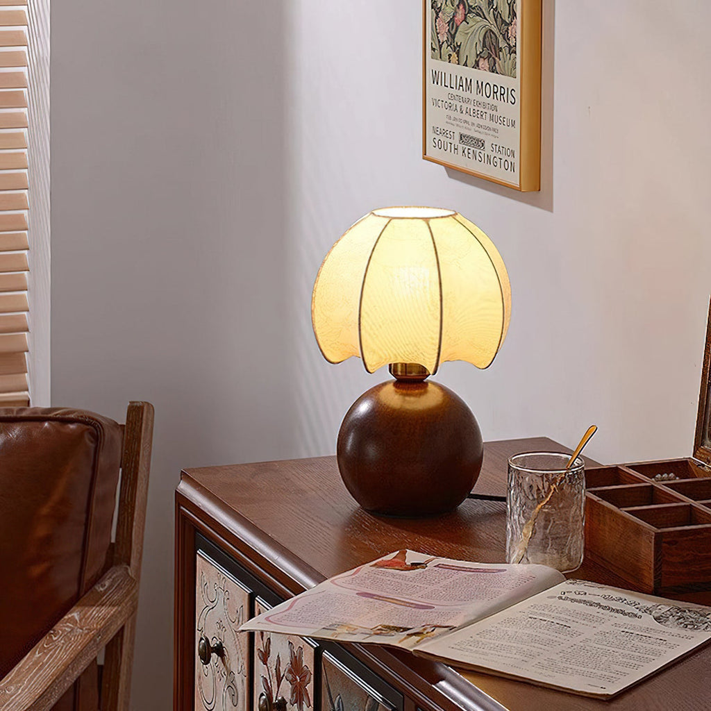 Paneled Petal Shade Walnut Table Lamp