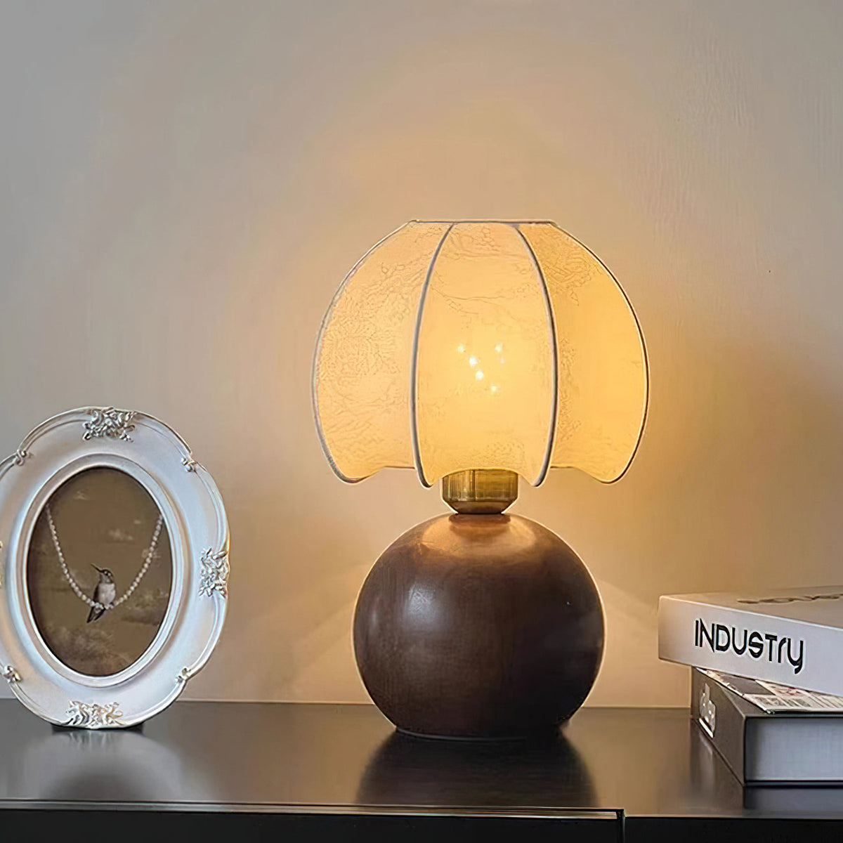 Paneled Petal Shade Walnut Table Lamp