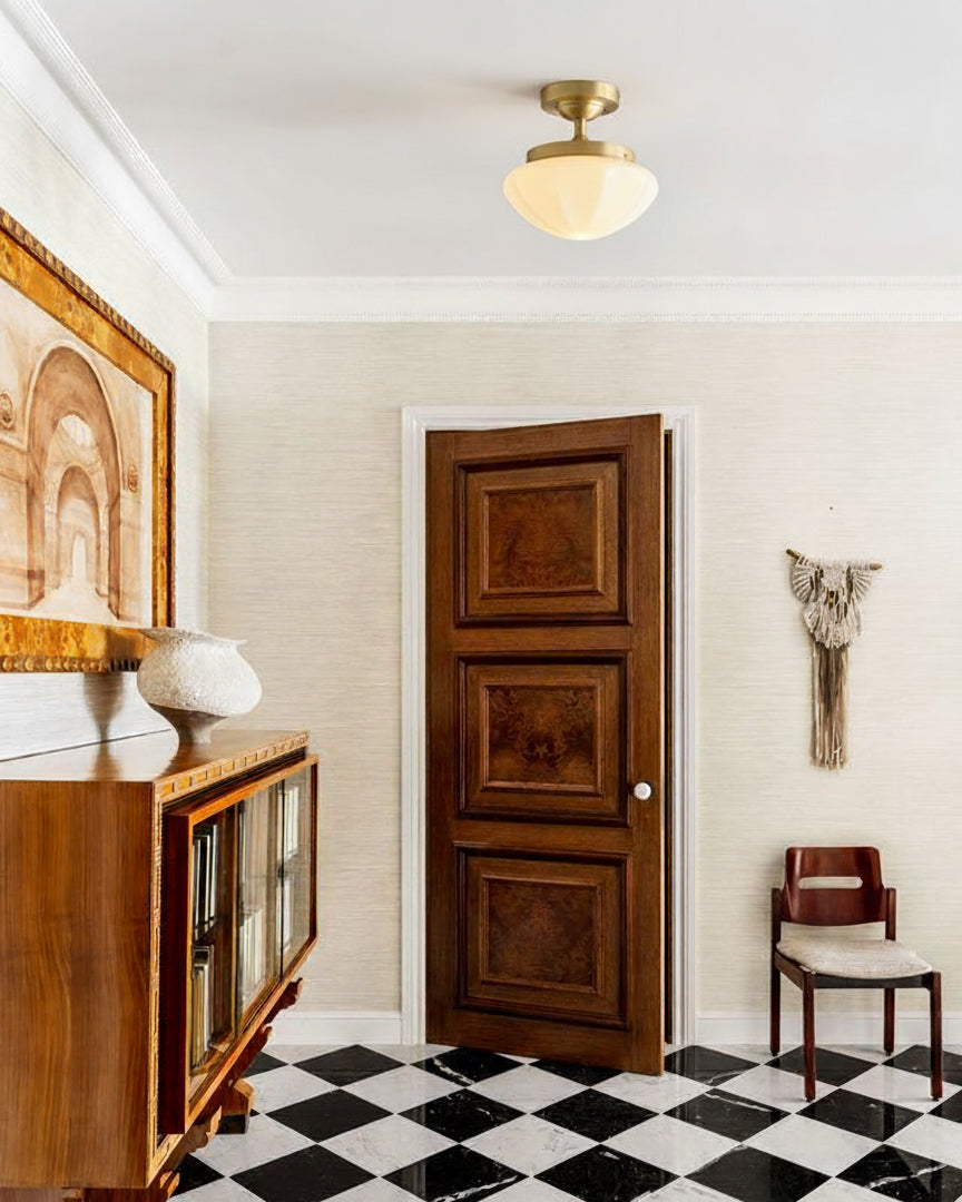 Domed Glass Brass Semi-Flush Ceiling Light