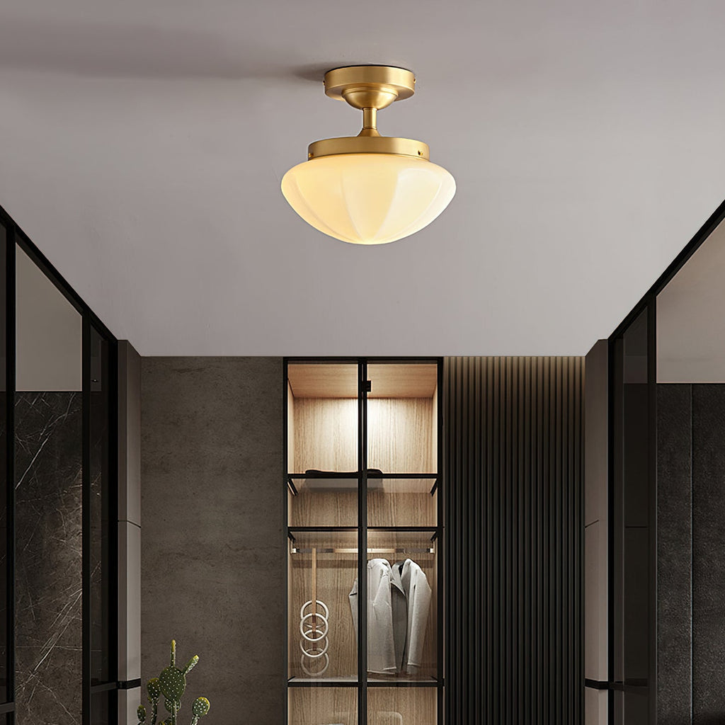 Domed Glass Brass Semi-Flush Ceiling Light