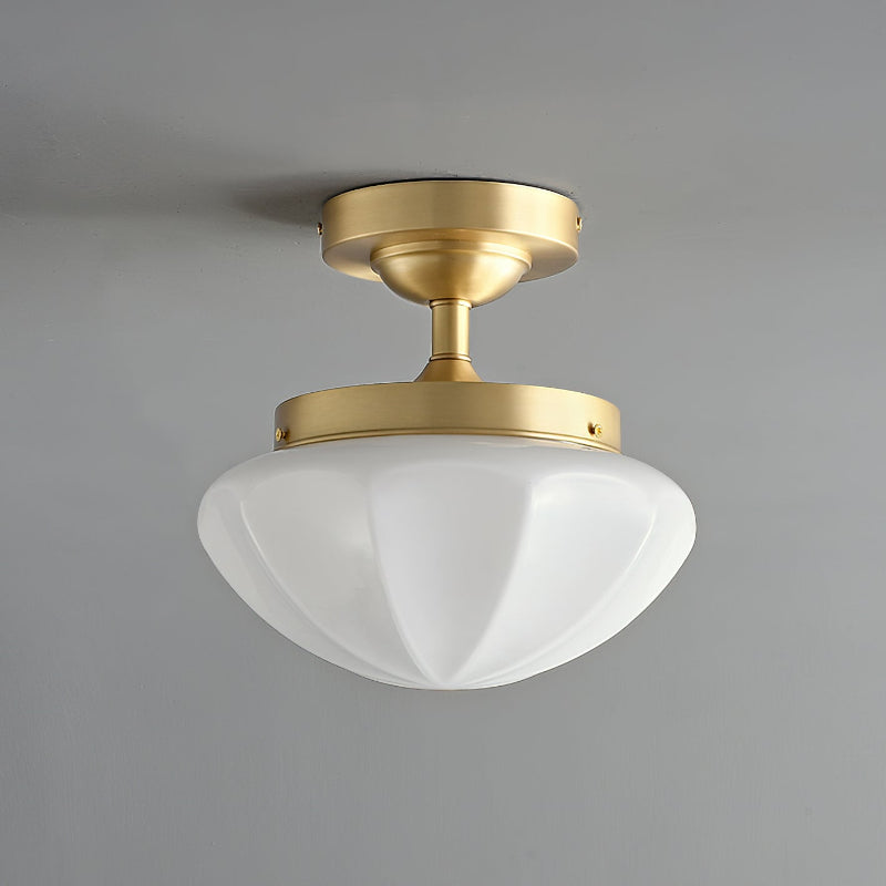 Domed Glass Brass Semi-Flush Ceiling Light