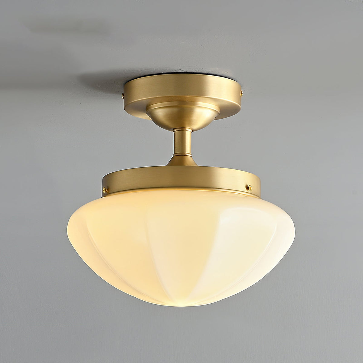 Domed Glass Brass Semi-Flush Ceiling Light