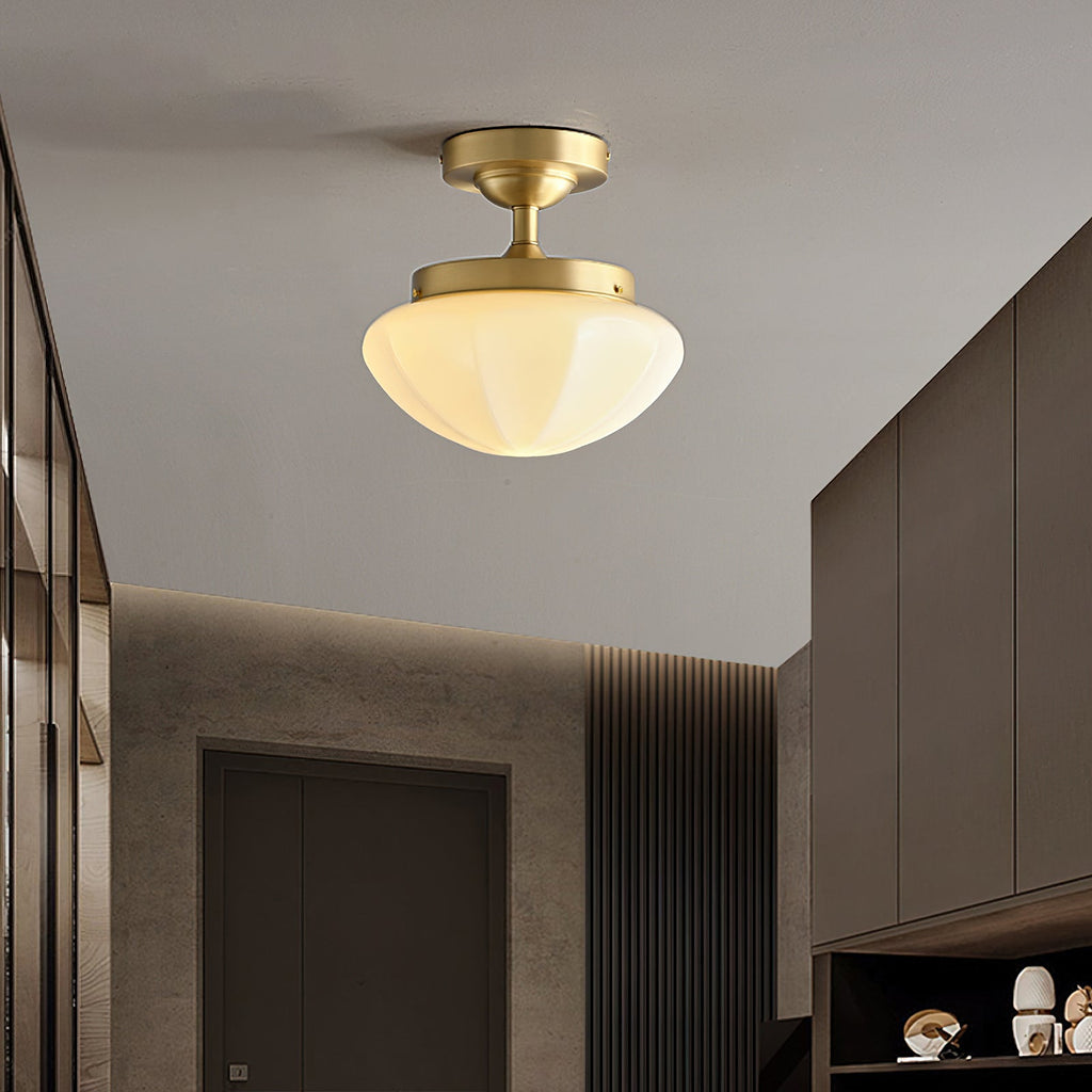 Domed Glass Brass Semi-Flush Ceiling Light