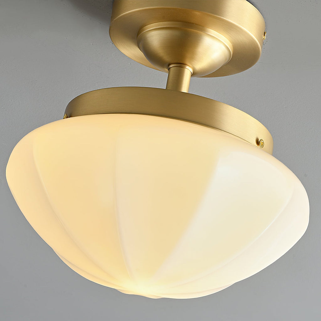 Domed Glass Brass Semi-Flush Ceiling Light