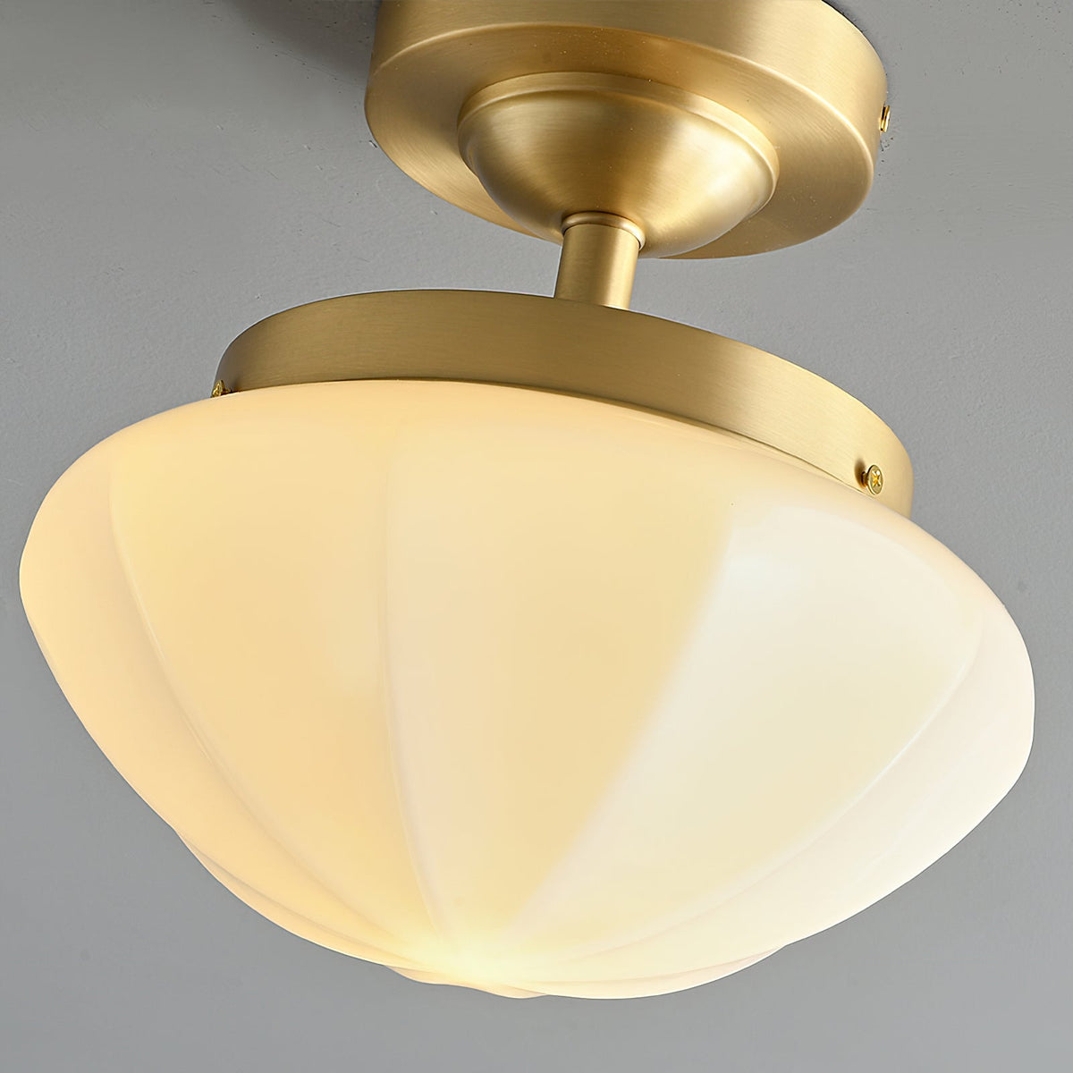 Domed Glass Brass Semi-Flush Ceiling Light