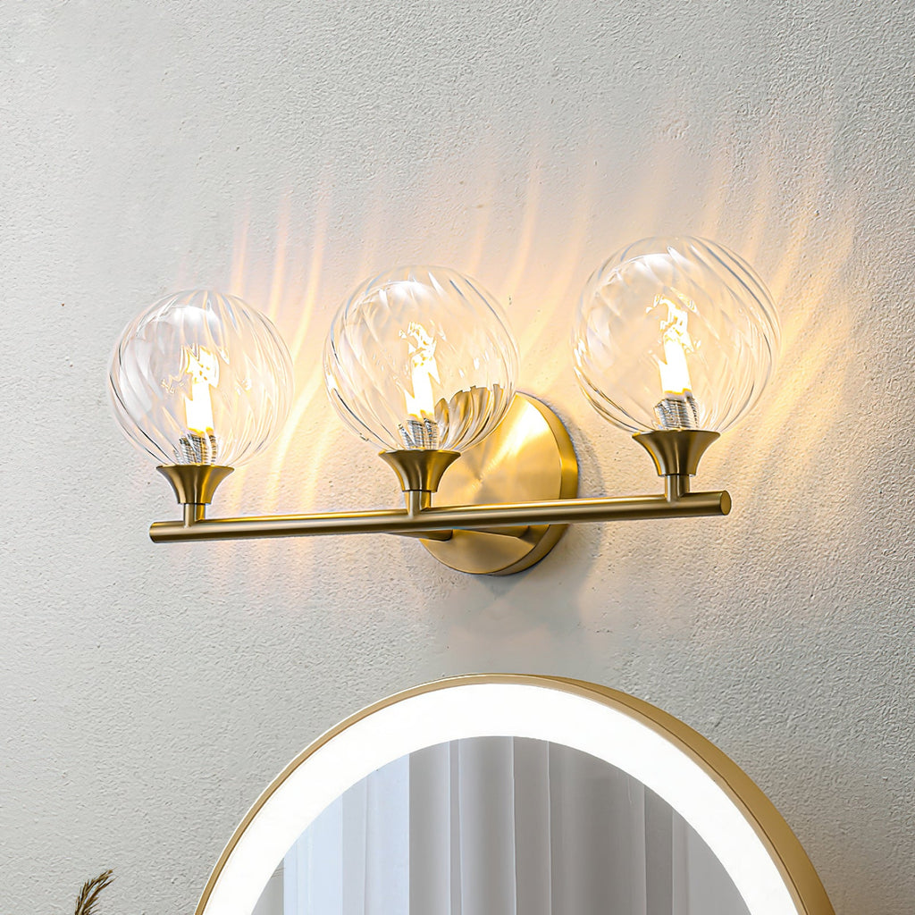 Ribbed Clear Glass Globe Brass Wall Light