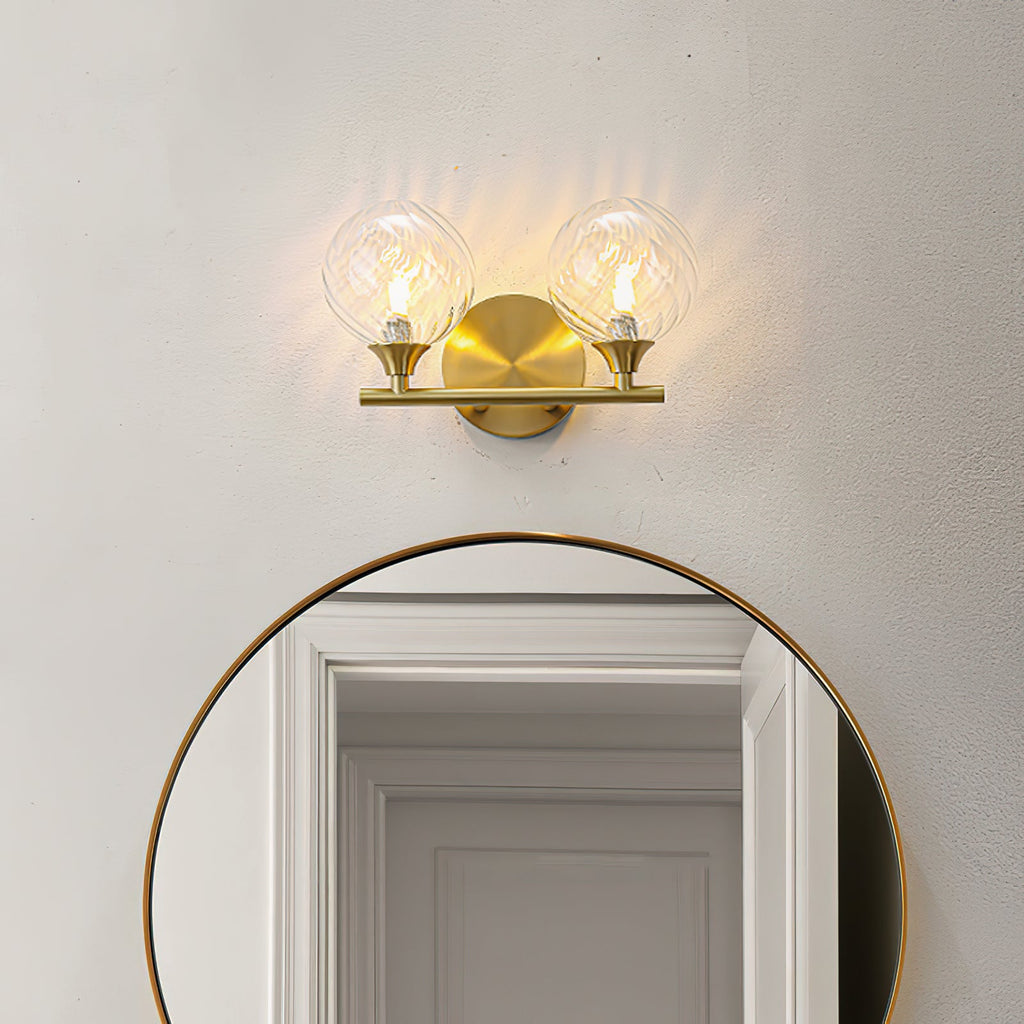 Ribbed Clear Glass Globe Brass Wall Light