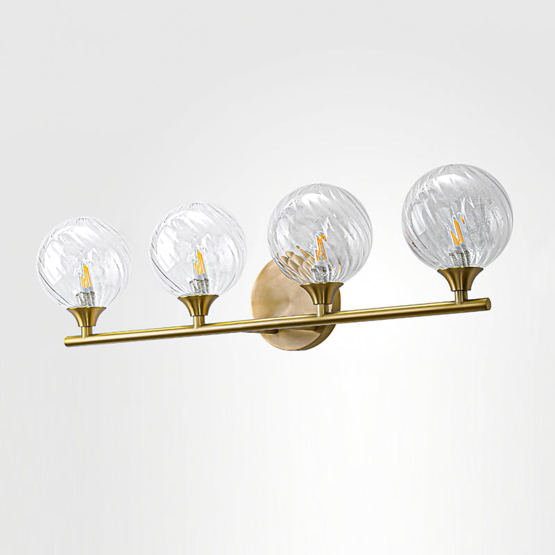 Ribbed Clear Glass Globe Brass Wall Light