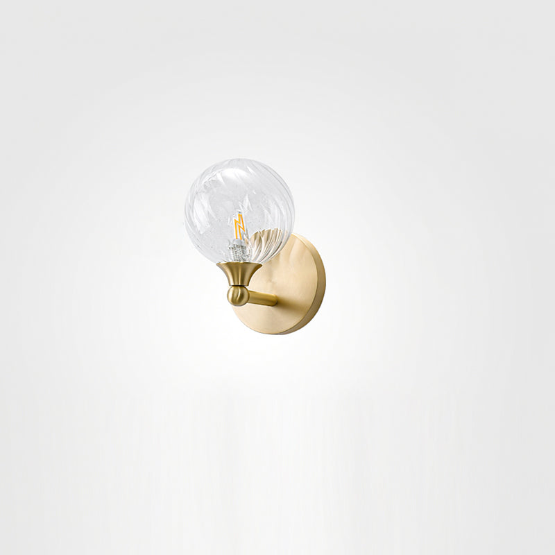 Ribbed Clear Glass Globe Brass Wall Light
