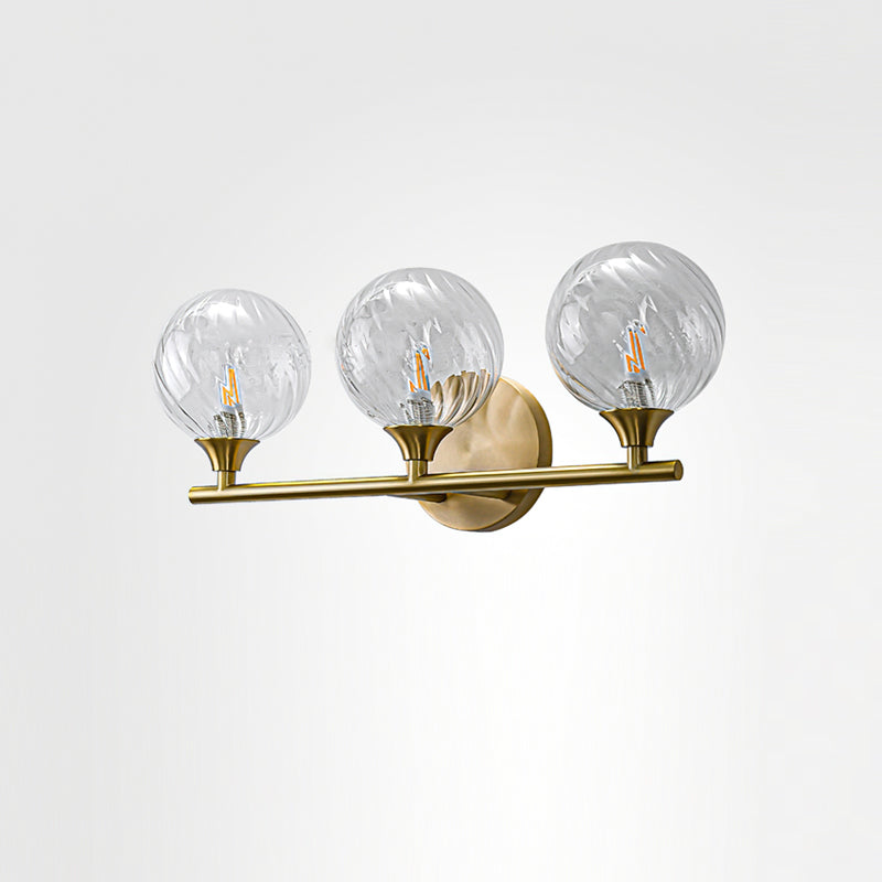 Ribbed Clear Glass Globe Brass Wall Light