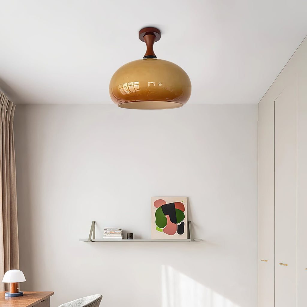 Caramel Glass Walnut Dome Ceiling Light