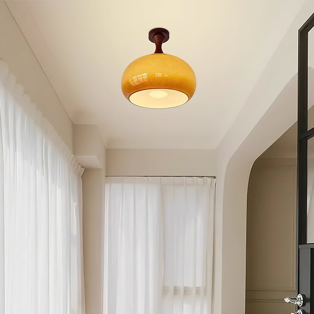 Caramel Glass Walnut Dome Ceiling Light