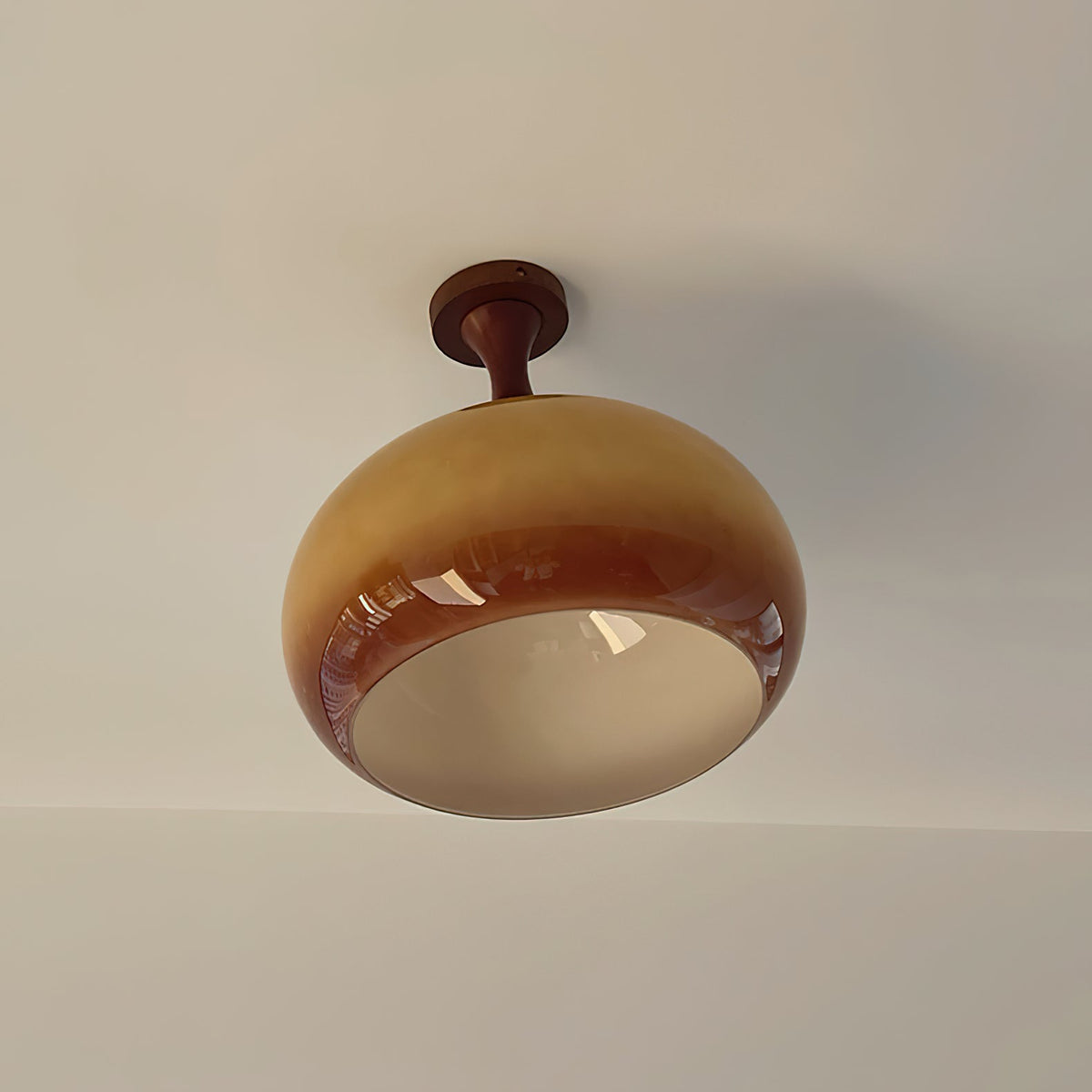 Caramel Glass Walnut Dome Ceiling Light