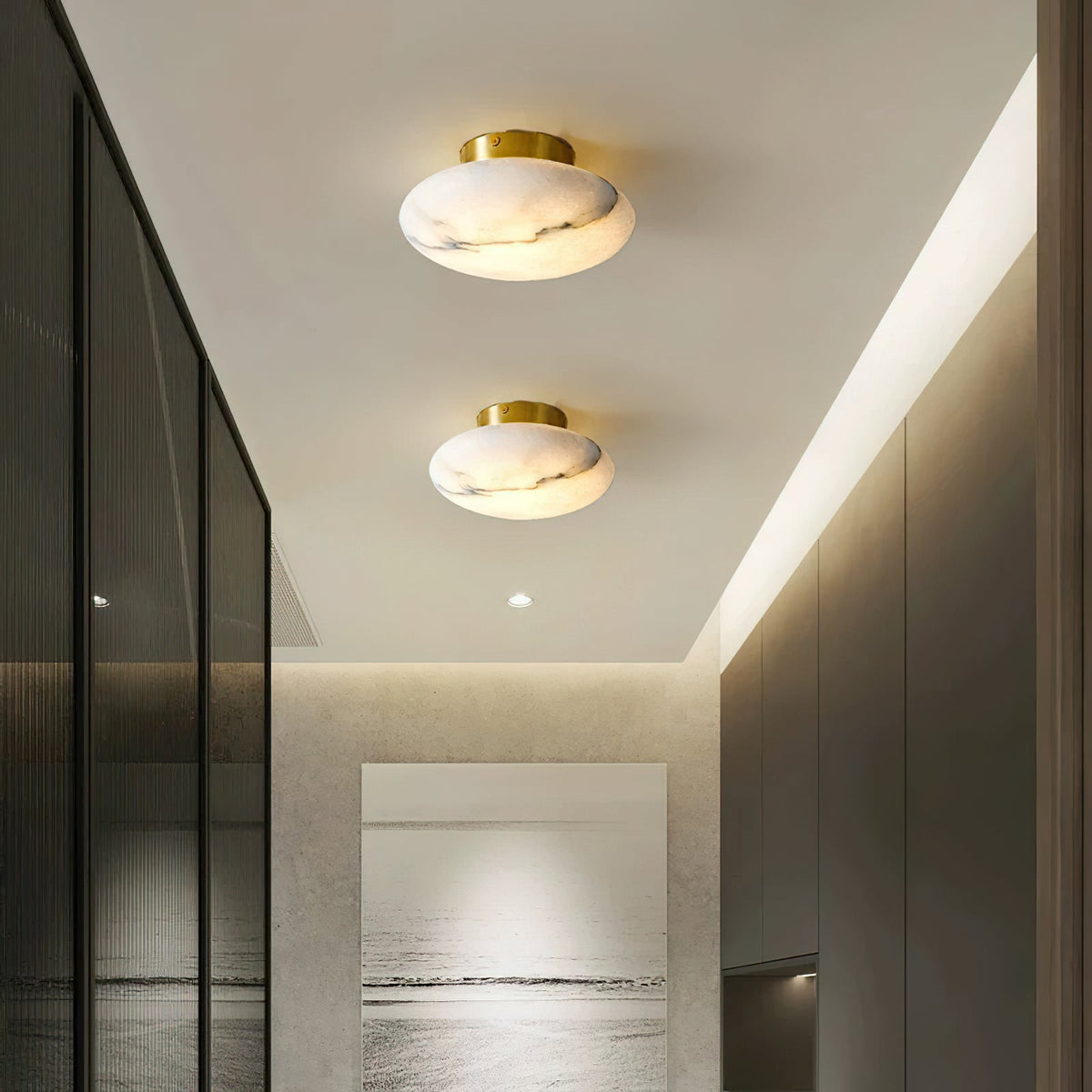 Shallow Alabaster Dome Flush Ceiling Light