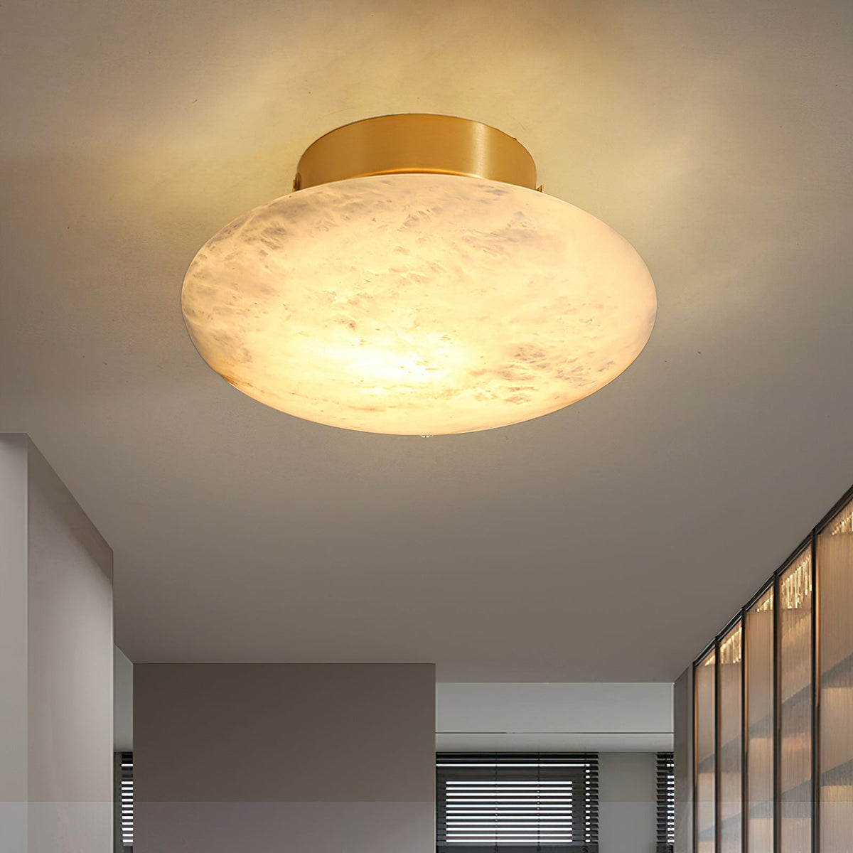 Shallow Alabaster Dome Flush Ceiling Light