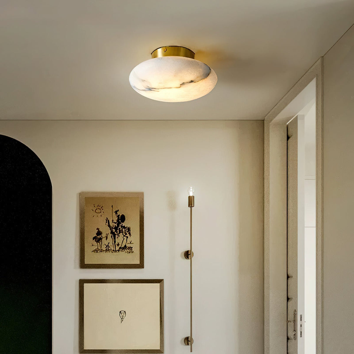 Shallow Alabaster Dome Flush Ceiling Light
