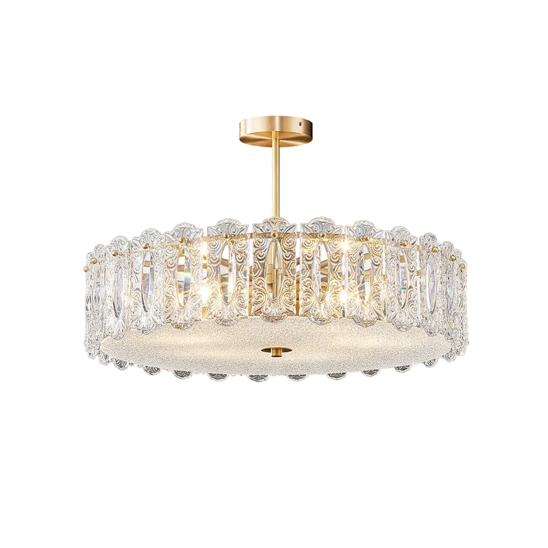 Textured Glass Brass Drum Pendant Light