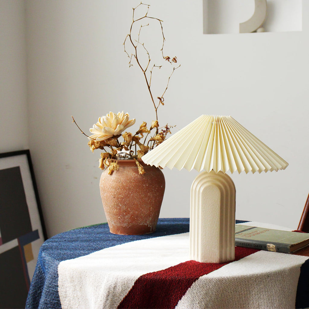 Ribbed Ceramic Pleated Shade Table Lamp