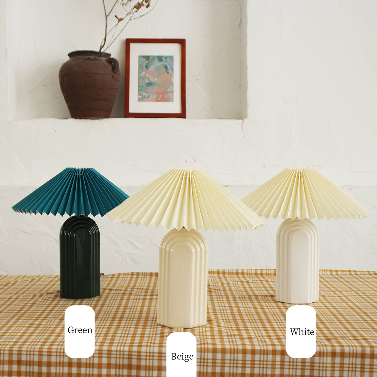 Ribbed Ceramic Pleated Shade Table Lamp