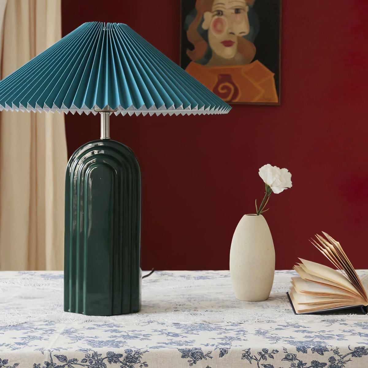 Ribbed Ceramic Pleated Shade Table Lamp