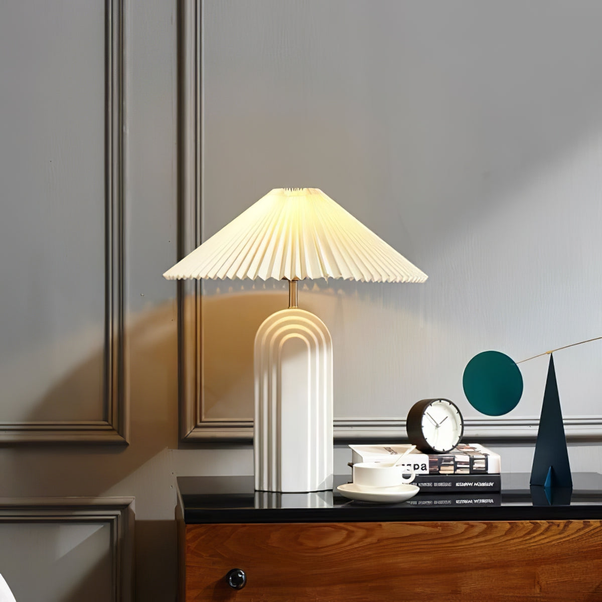 Ribbed Ceramic Pleated Shade Table Lamp