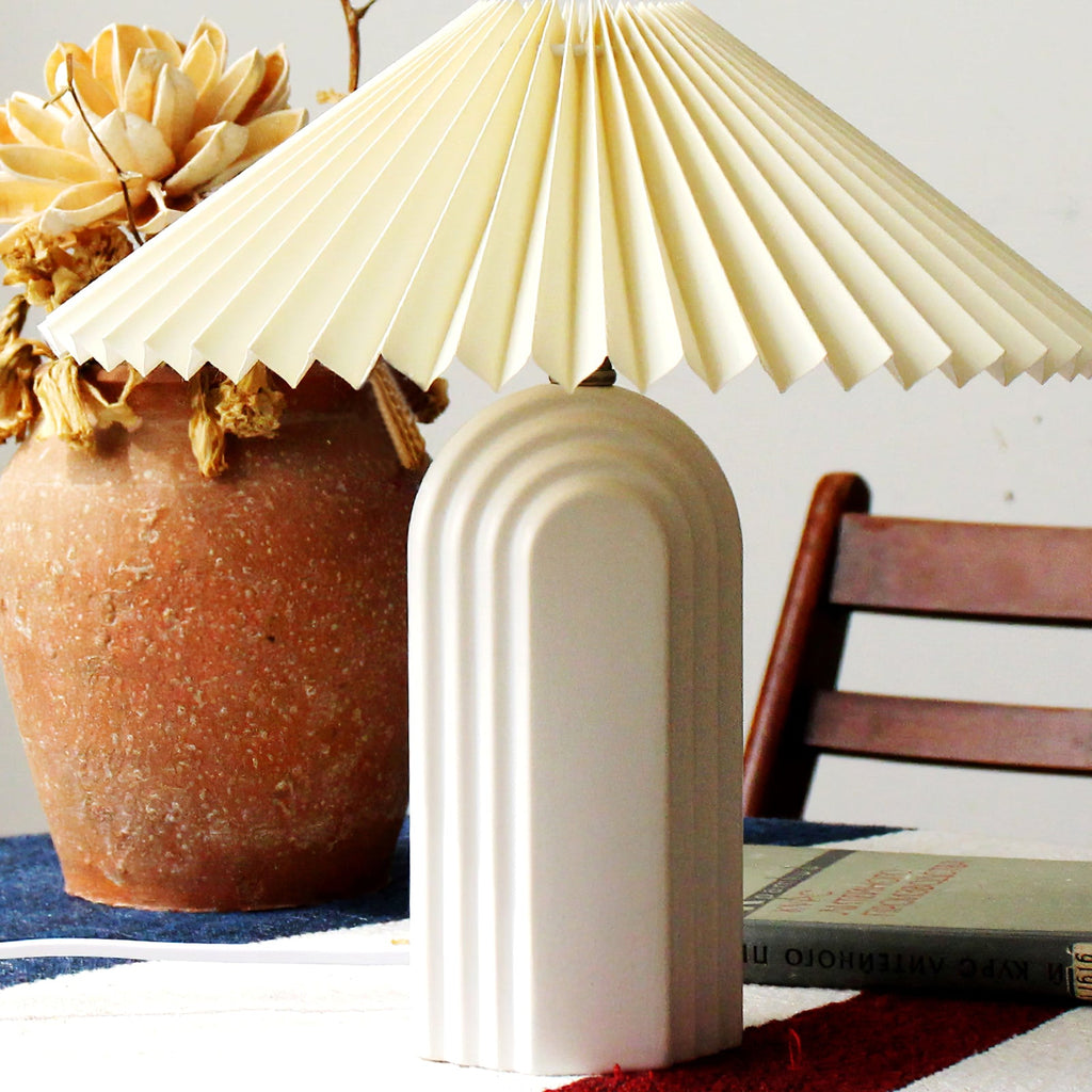 Ribbed Ceramic Pleated Shade Table Lamp