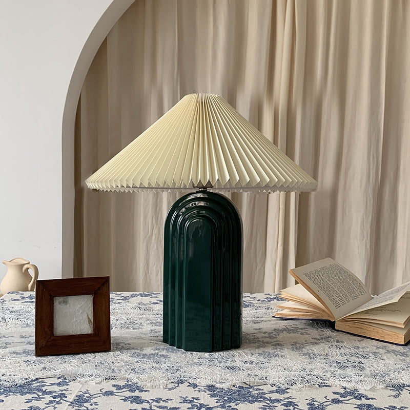 Ribbed Ceramic Pleated Shade Table Lamp