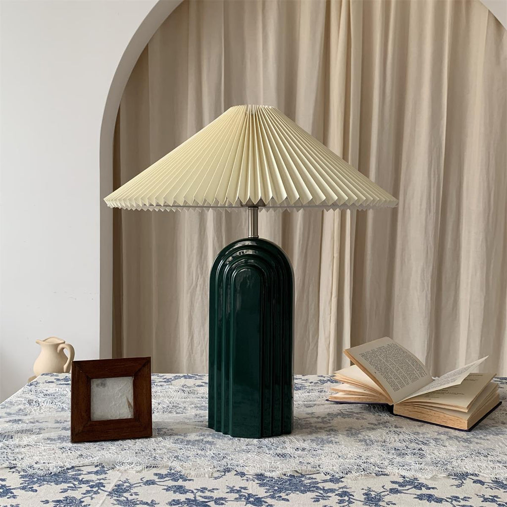 Ribbed Ceramic Pleated Shade Table Lamp