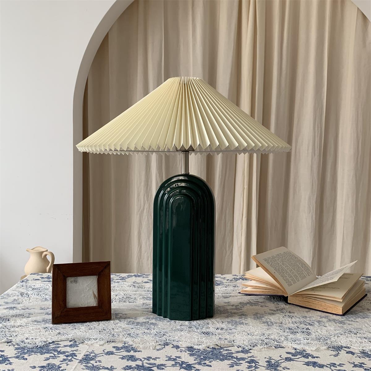 Ribbed Ceramic Pleated Shade Table Lamp