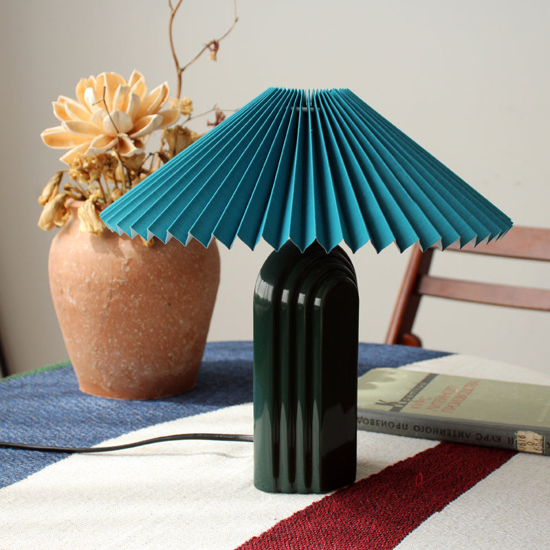 Ribbed Ceramic Pleated Shade Table Lamp