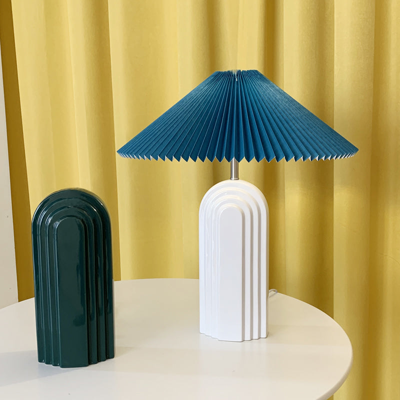 Ribbed Ceramic Pleated Shade Table Lamp