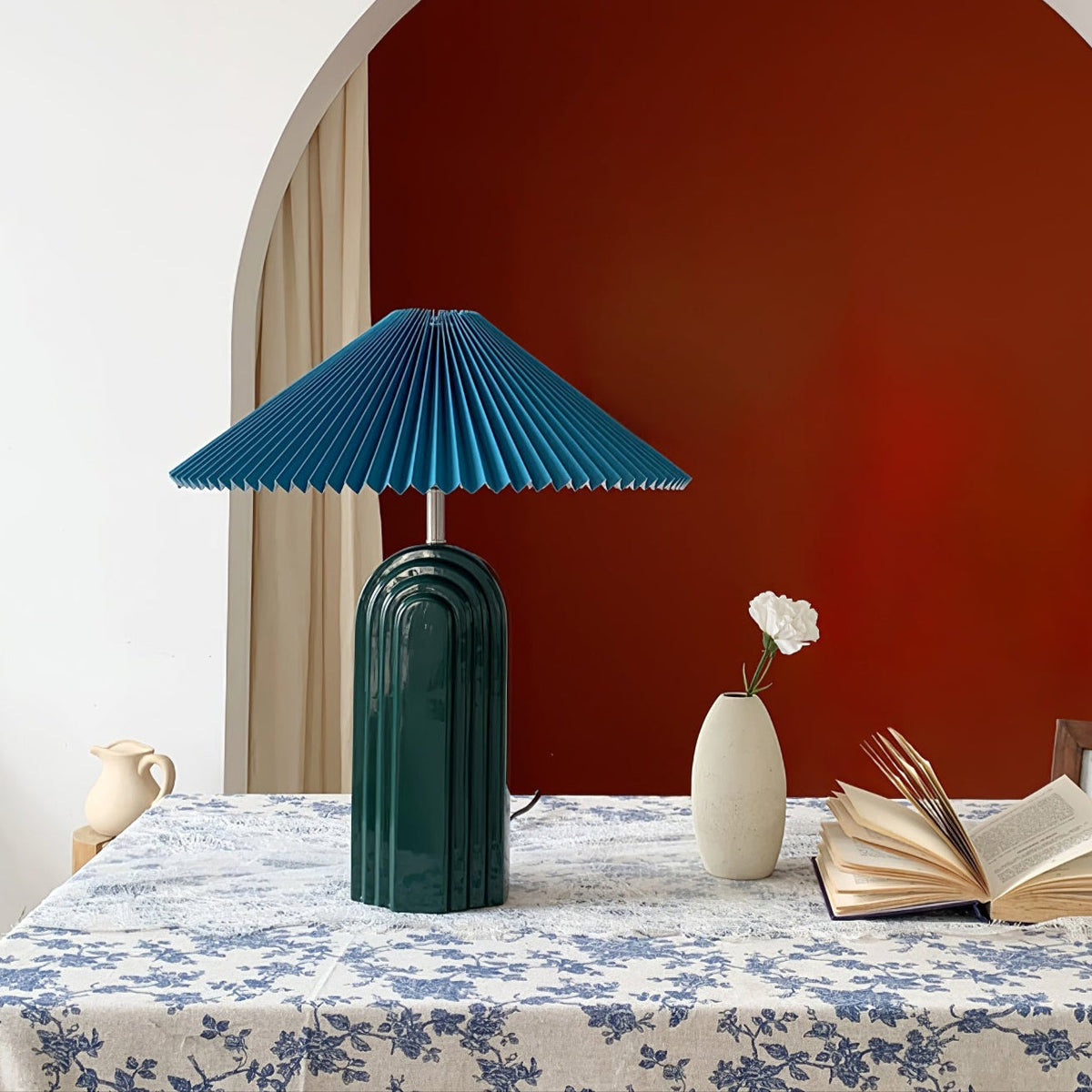 Ribbed Ceramic Pleated Shade Table Lamp