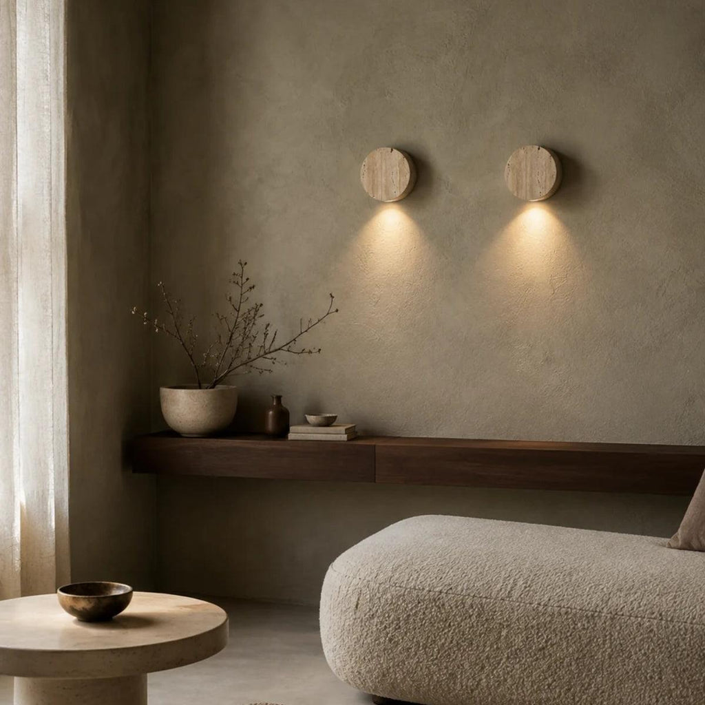 Round Stone Wall Sconce Lighting Fixture With Minimalist Design