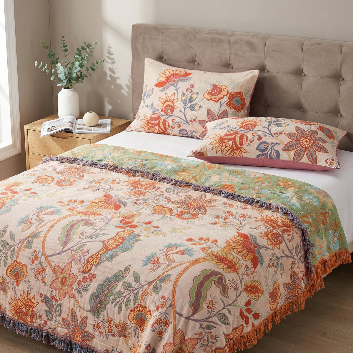 Rustic Floral Cotton Pillowcase Set of 2