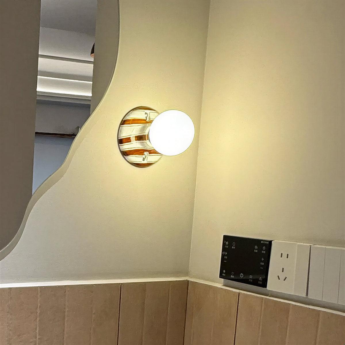 Striped Flush Mount Wall Light With Globe Bulb Design
