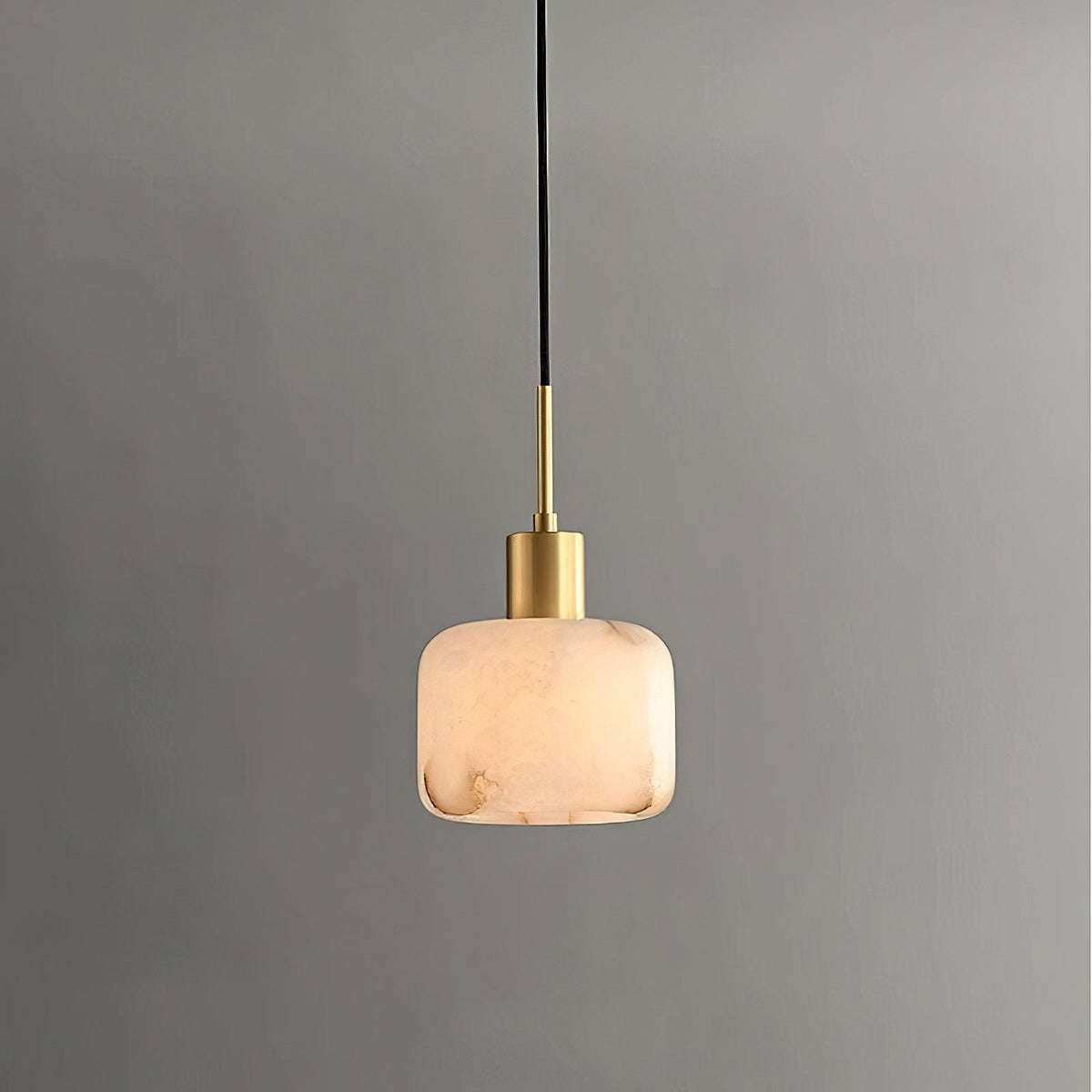 Rounded Alabaster Brass Pendant Light