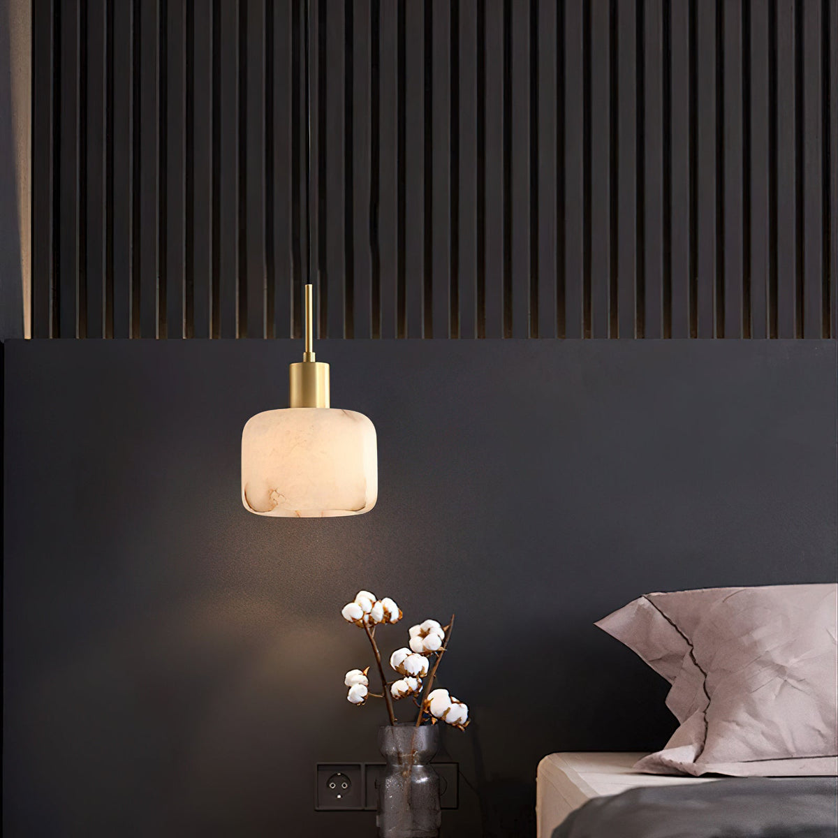 Rounded Alabaster Brass Pendant Light