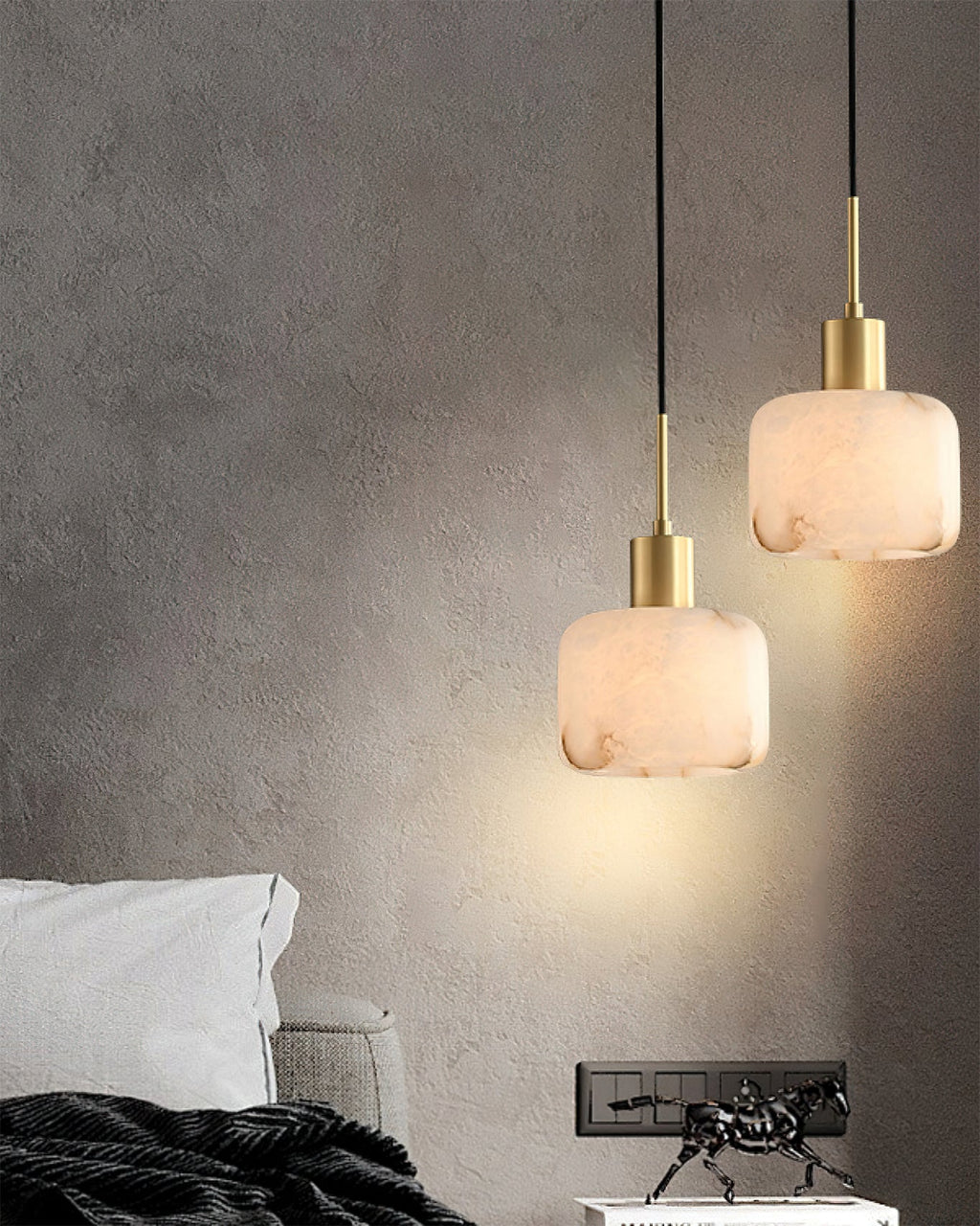Rounded Alabaster Brass Pendant Light