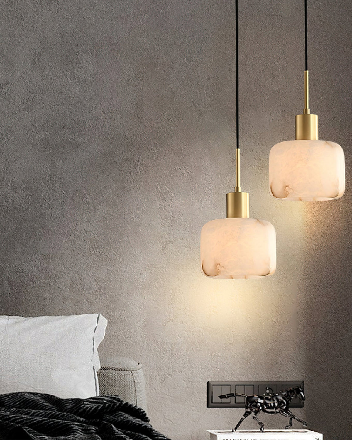 Rounded Alabaster Brass Pendant Light