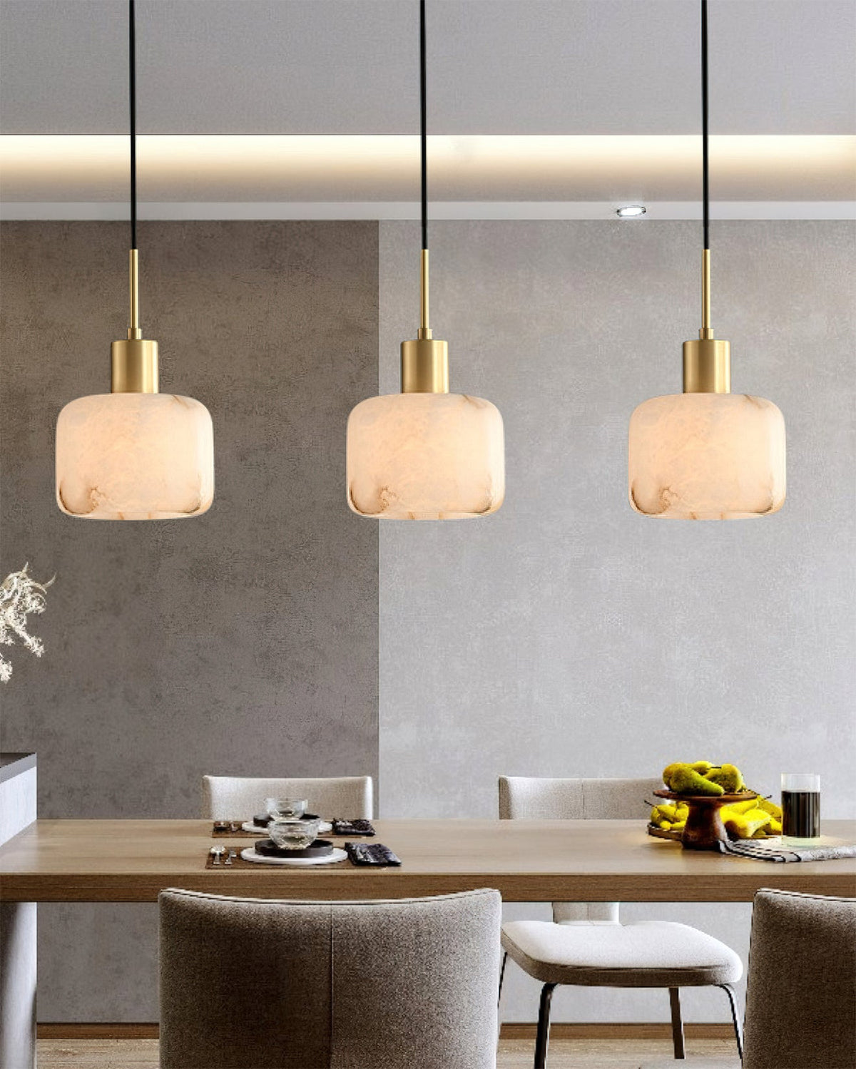 Rounded Alabaster Brass Pendant Light