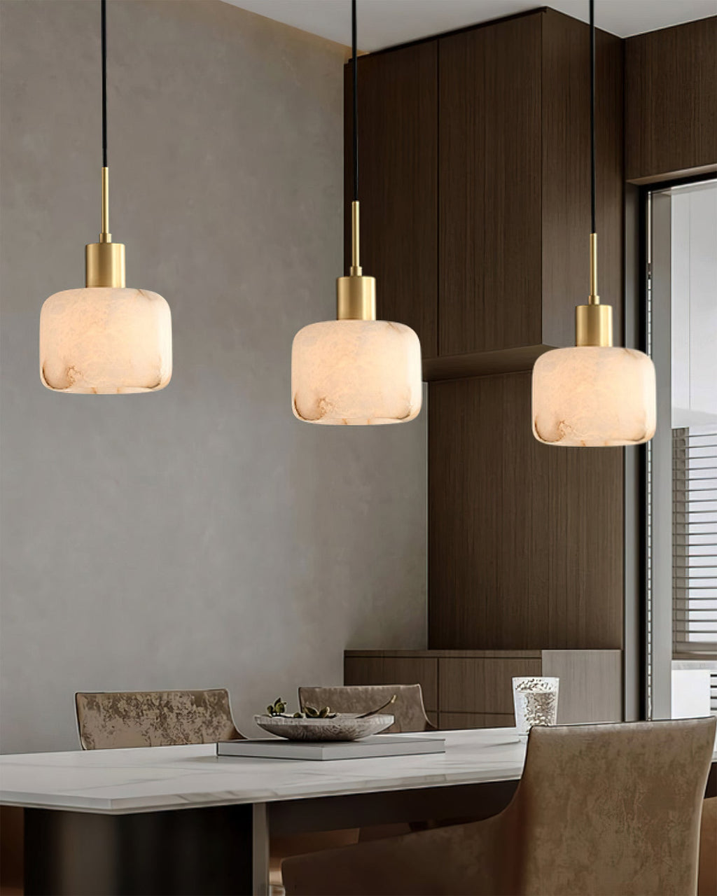 Rounded Alabaster Brass Pendant Light