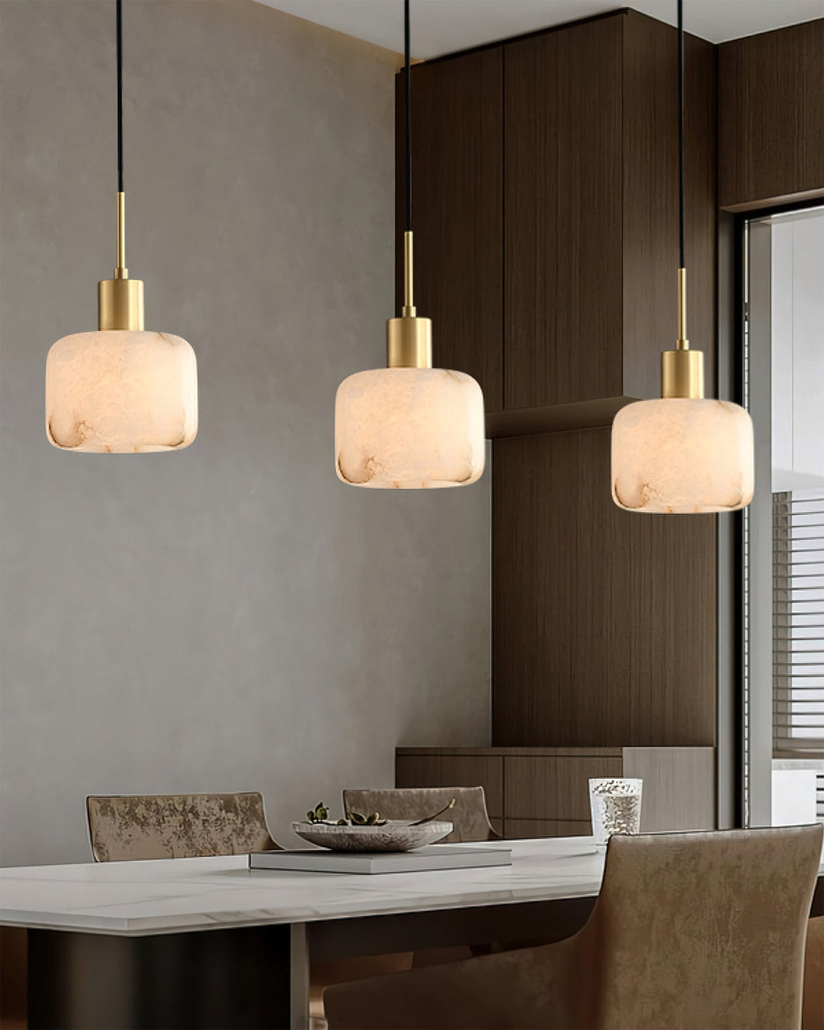 Rounded Alabaster Brass Pendant Light