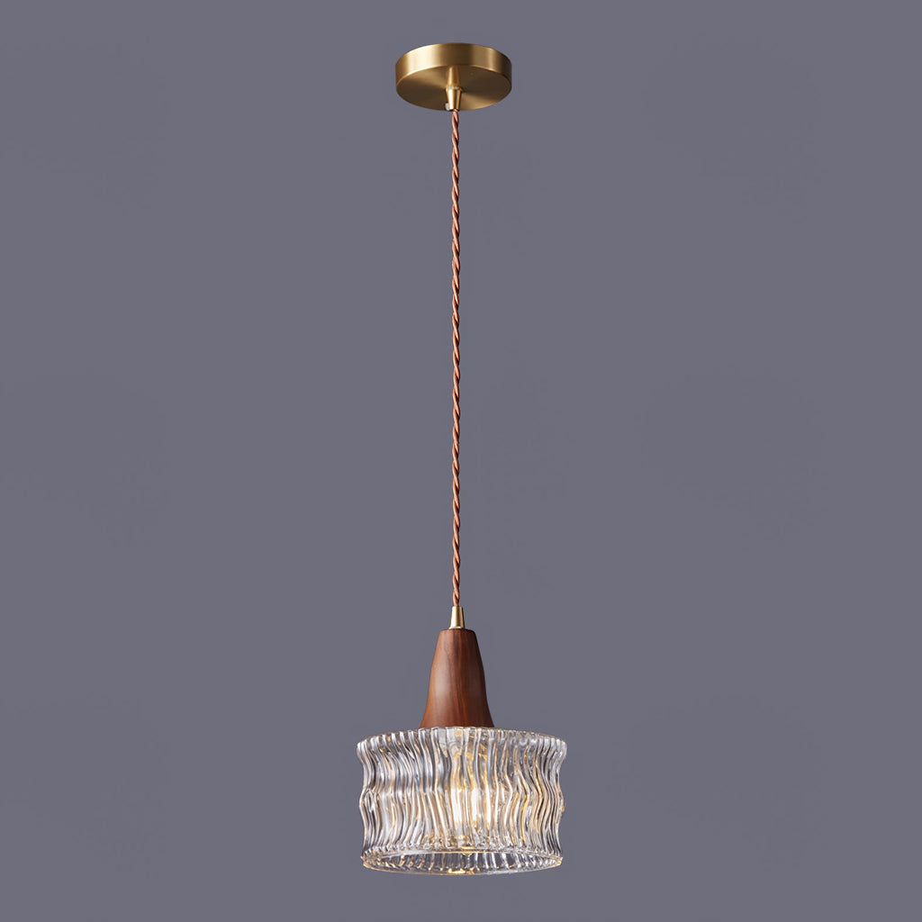 Walnut & Carved Glass Mini Pendant Light