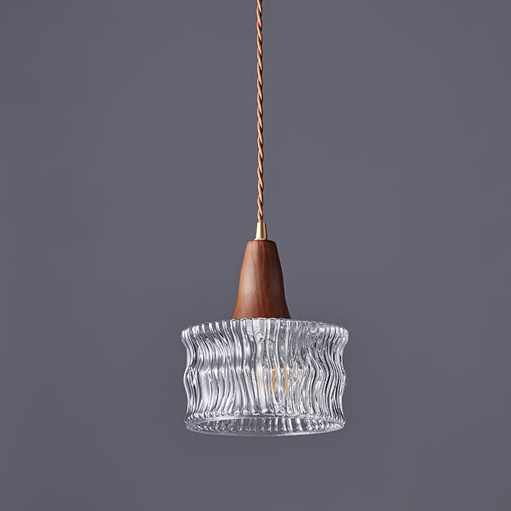 Walnut & Carved Glass Mini Pendant Light