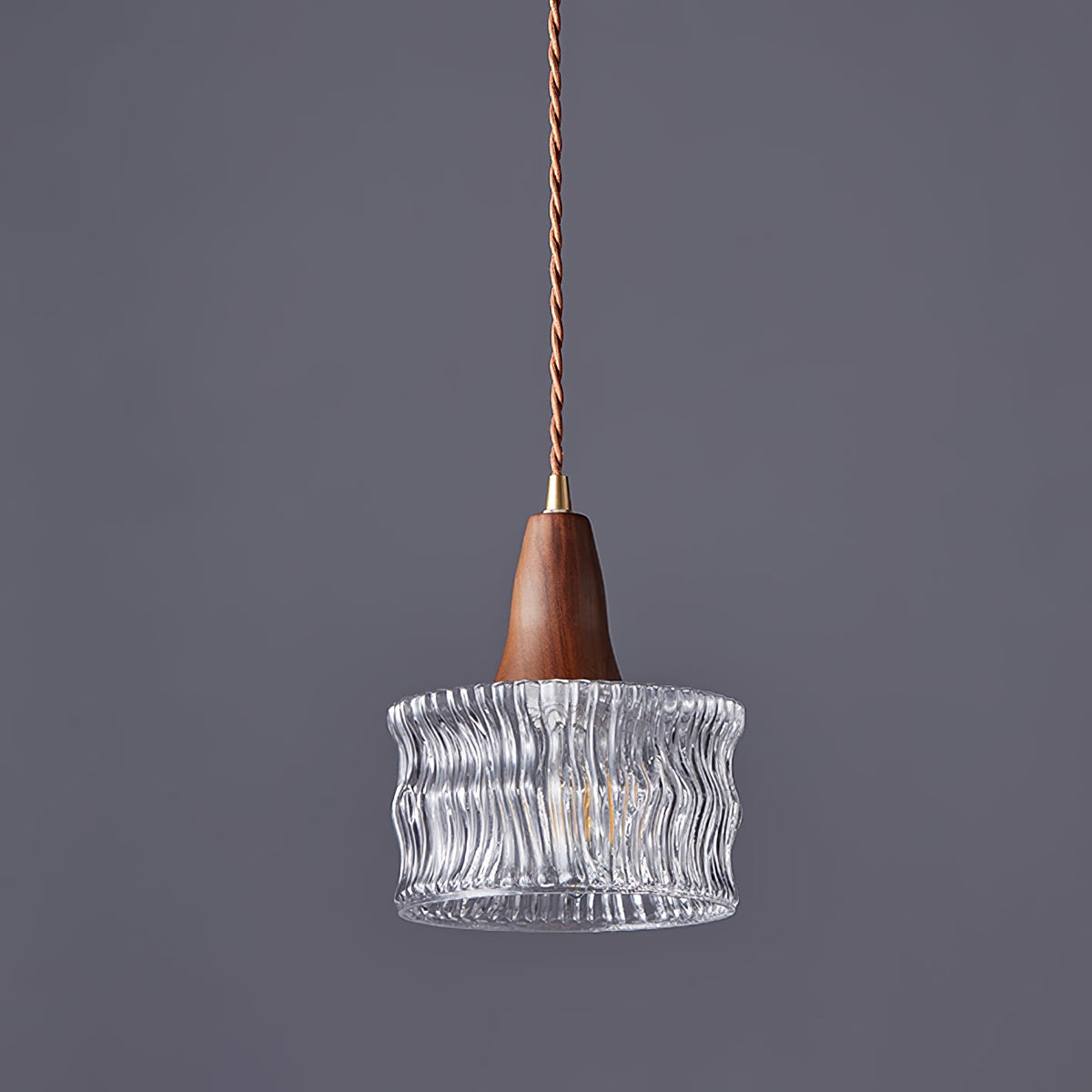 Walnut & Carved Glass Mini Pendant Light