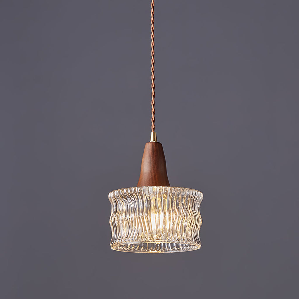 Walnut & Carved Glass Mini Pendant Light