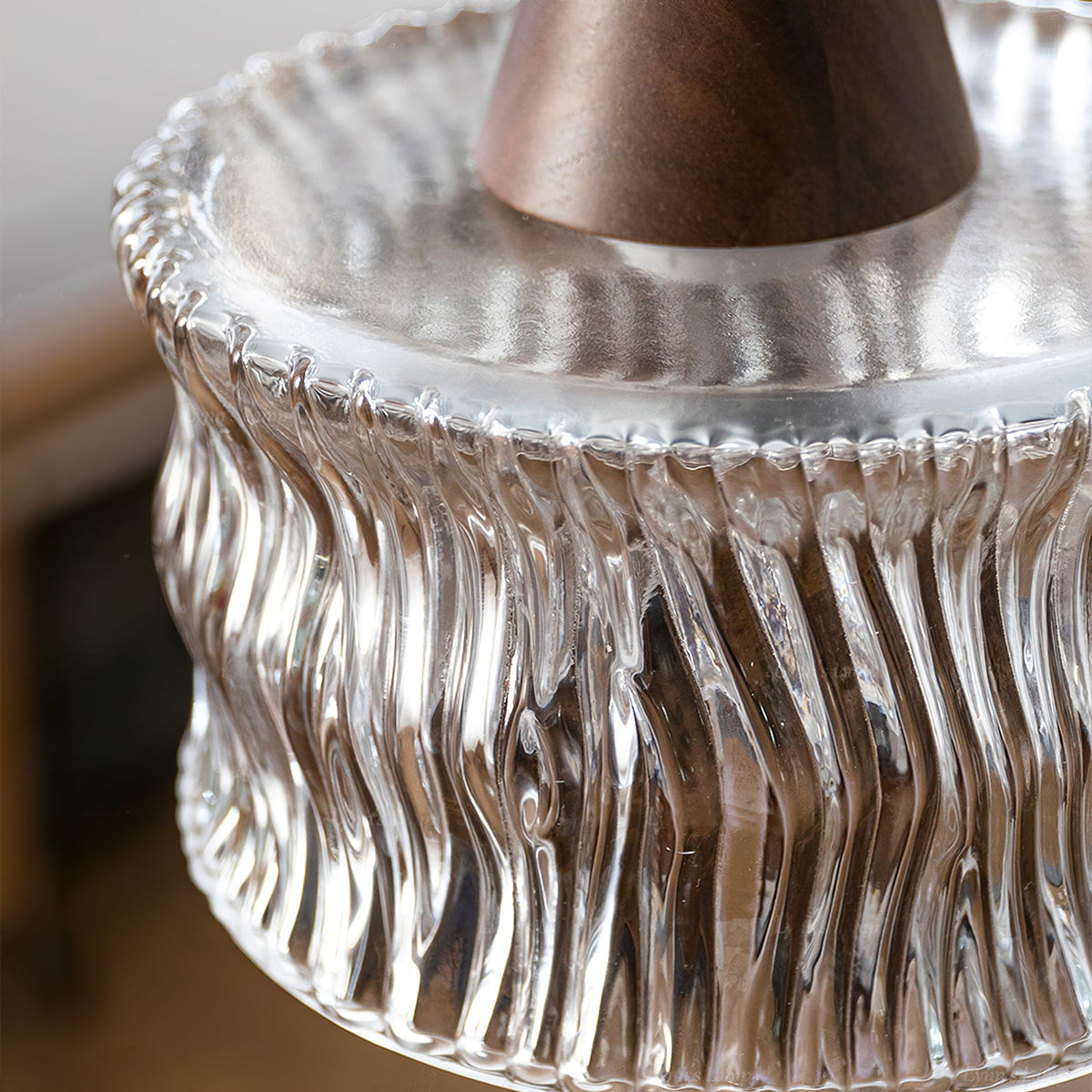Walnut & Carved Glass Mini Pendant Light