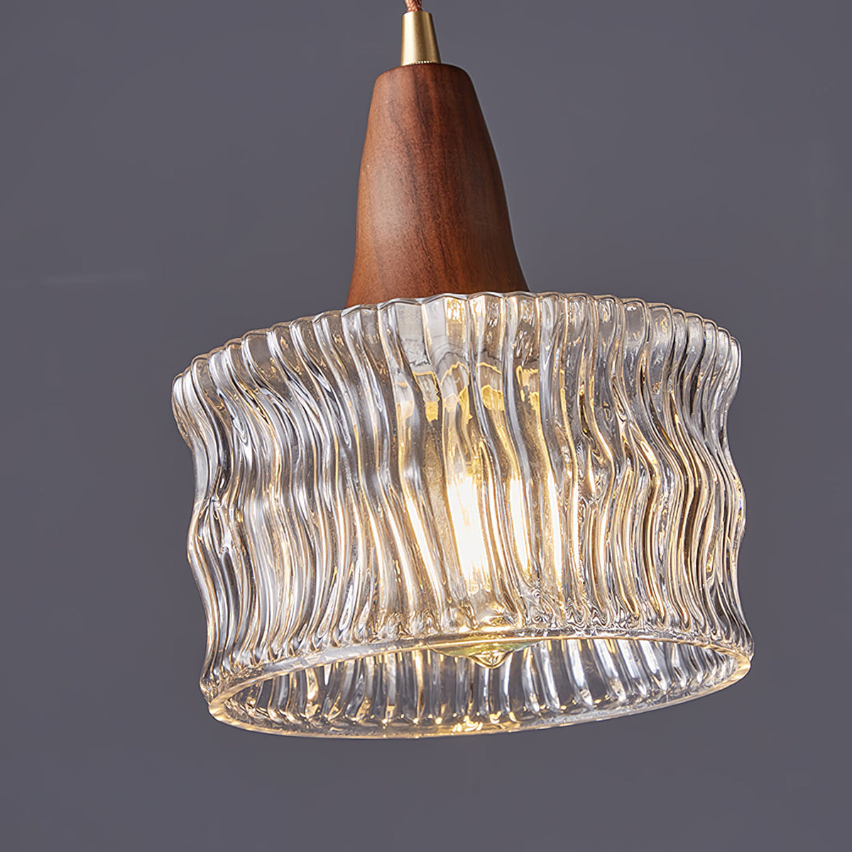 Walnut & Carved Glass Mini Pendant Light