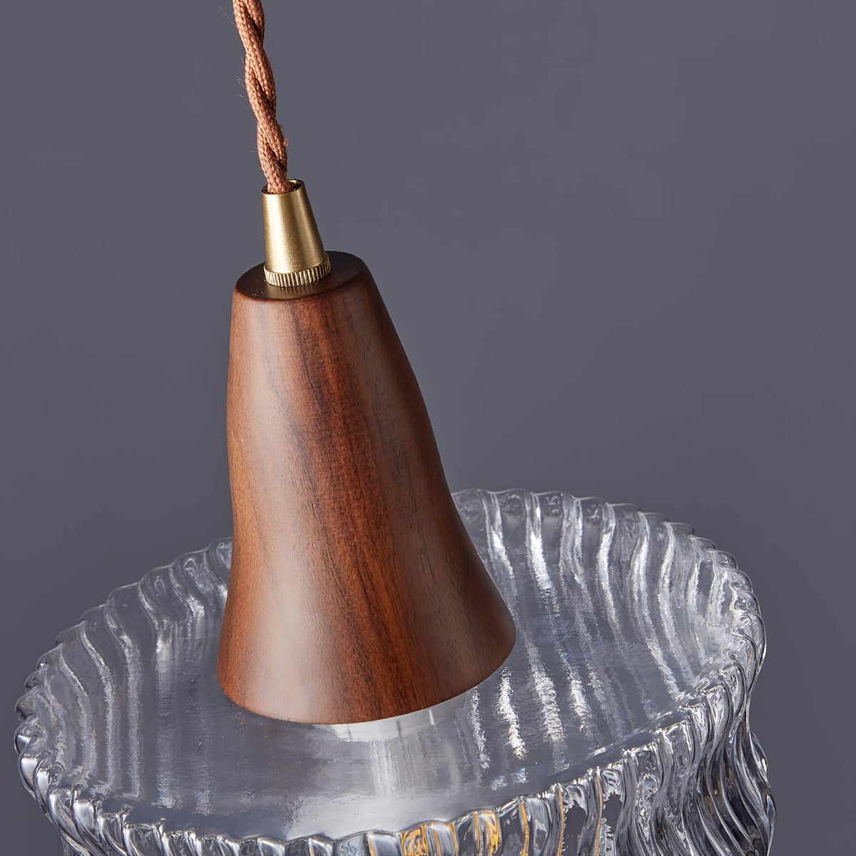 Walnut & Carved Glass Mini Pendant Light