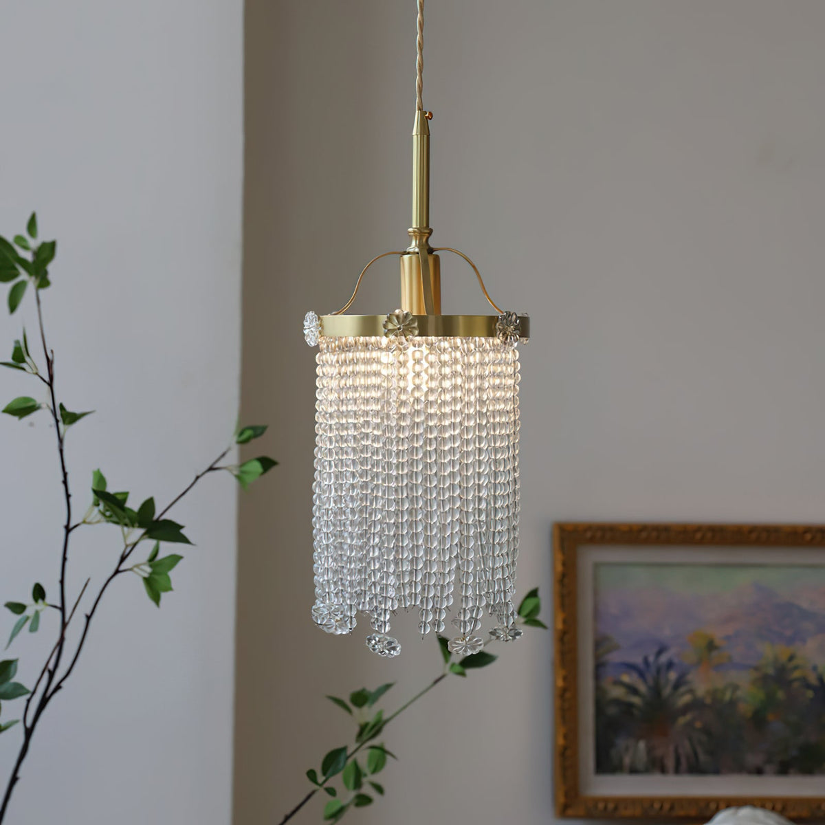 Beaded Strand Brass Cylinder Pendant